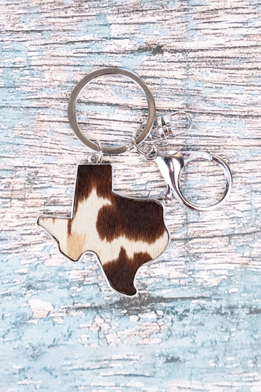 Cowhide Texas Keychain
