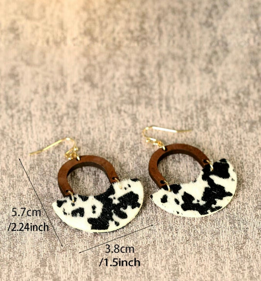 Boho Cow Wooden Earrings