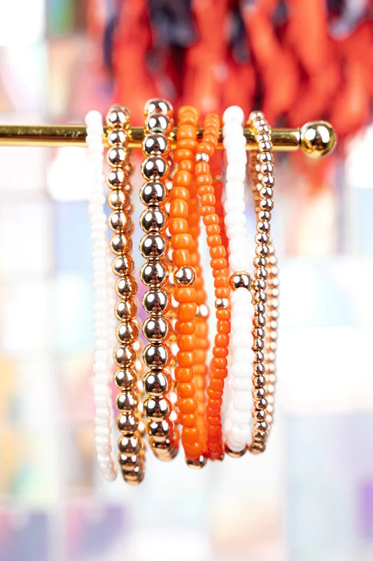 Orange & White Beaded Bracelet Set
