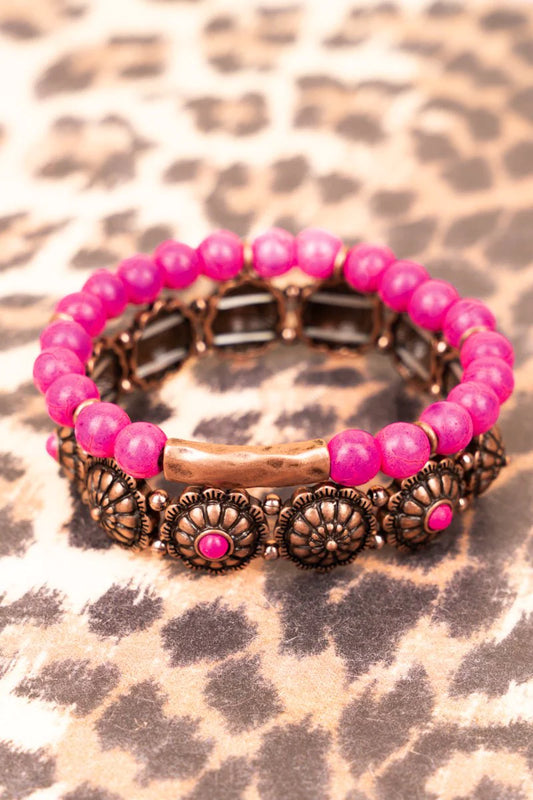 Pink Concho & Bead Bracelet Set