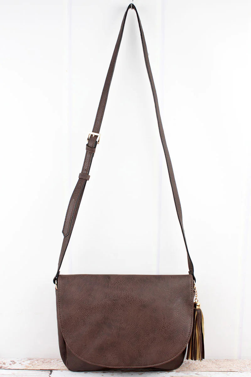 BROWN FAUX LEATHER CROSSBODY